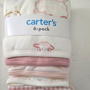 New Carters 6pk Baby Washcloths Ivory /Pink With Sheep 10×10